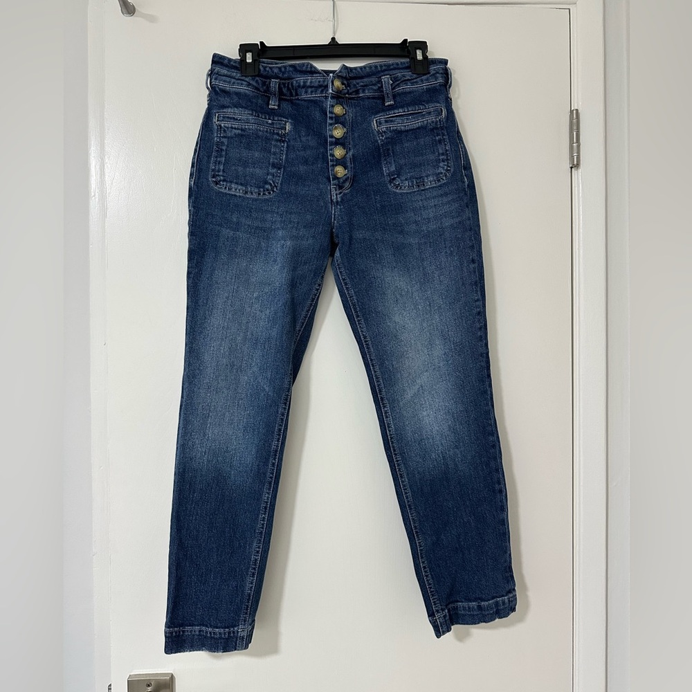 Pilcro and the Letterpress Dark Blue high rise slim Straight Leg Jeans
